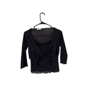 VTG Papaya Women's Black Size S Tie Fairy Grunge Top Juniors Witchy 3/4 Sleeve